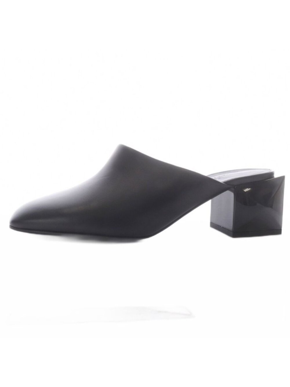 Hermes Christie Mules Chunky Heel Square Toe Leather Black 37